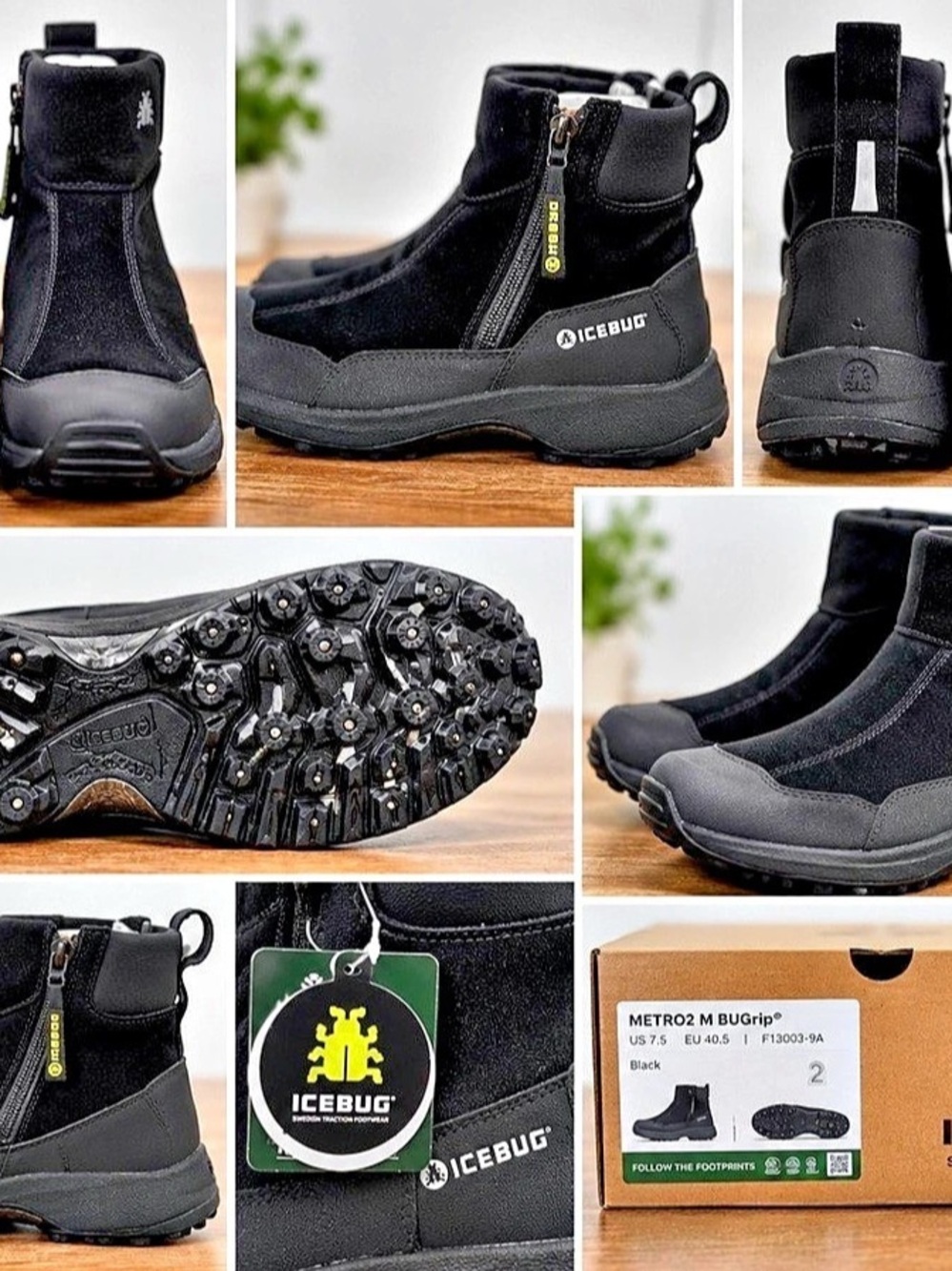 Icebug Metro2 BUGrip Winter Boots Black US 8 NWT